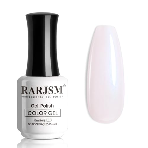 RARJSM Milky White Pink Nude Gel Nail Polish with Blue Pearl Shell Glitter Clear Sheer White Shimmer Gel Polish 15ml UV LED Soak Off Transparent Pale Pink Home Salon French Manicure Curing Requires