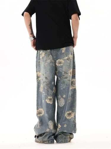 Men’S Floral Print Jeans Y2k Jeans Streetwear Pants4