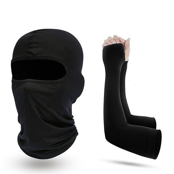 Image of Face Mask with 1 Pair Arm Sleeves for Men & Women | Breathable Stretchable Fabric for Biking, Cycling, Running, Riding & Outdoor Use | Sun Dust Protection Combo Set