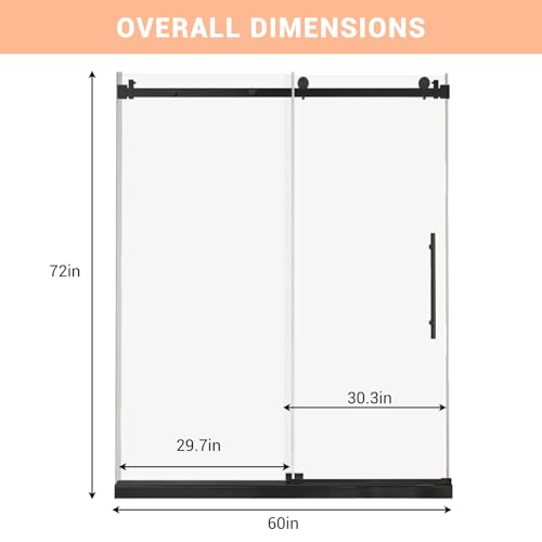 Image of Modern 60 inch w x 76 inch h (10Mm) Frameless Double Sliding Shower Door, Tempered Glass Shower Doors, Easy Installation for Walk-in Showers, Black Square Tube Black