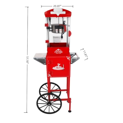 Image of Popcorn Machine with Cart, 10 Oz Kettle Makes Up to 3.5 Gallons, Vintage Popcorn Maker with Storage Cabinet & Scoop, Movie Theater Style Popper for Party, Red