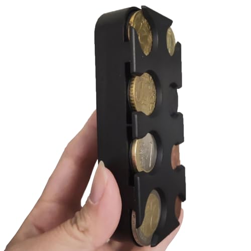 Münzen Aufbewahrung, Kleingeld Münzbox für Euro Münzen, 8 Fächer Münzhalter, von 1 Cent bis 2 Euro Münzsortierer, Schnell-Fixierung Münzen Box, Münzsammler für Taxi, Schwarz