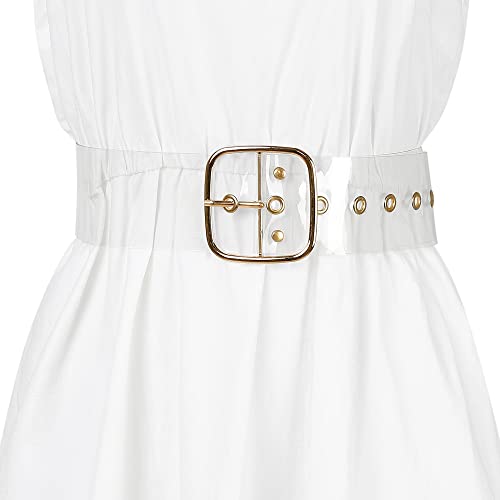 Allegra K Womens Grommet Clear Wide Waist Belts For Dresses Transparent Belts Pin Buckle 75-95Cm/29.53-37.40" Gold Square Buckle #TOP3