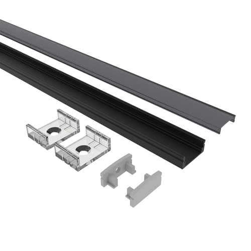 Tivendis Aluminium Profiel voor LED Strips tot 12 mm - Set van 2 m, 6-Delig, Zwart - Indirecte Verlichting voor Keuken, Plafond