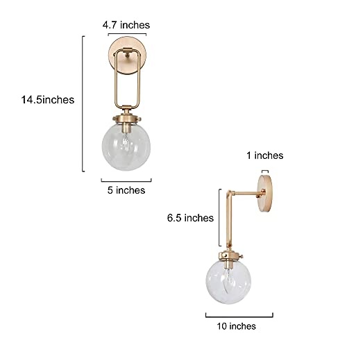 classy leaves Wall Sconces, God Globe Sconces Wall Lighting, 1-Light Gold Vanity Light with Clear Glass Shade for Hallway & Kitchen, 5’’ L x 10’’ W x 14.5’’ H by classy leaves - Image 7