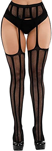 Image of Women's Floral Fishnet Stockings with Attached Garter Belt