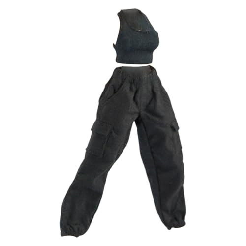 F Fityle Pantalones Cargo a Escala 1/12, Juguete Negro, Regalos, Elegante Disfraz de Cosplay, decoración para Pantalones en Miniatura multifuncionales de 6
