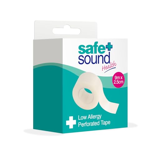 Safe & Sound Health Low Allergy Perforated Medical Tape 9m x 2.5cm Breathable Easy Tear First Aid Tape for Dressings & Wound Care