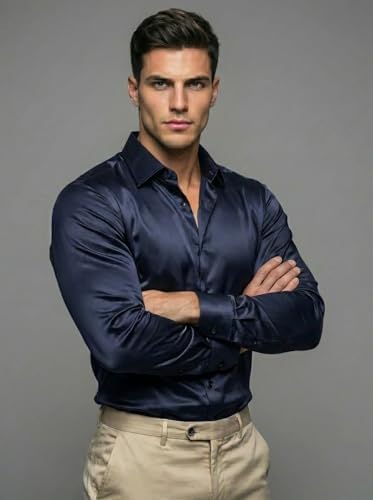 Image of Diverse Men's Satin Casual Shirt | Premium Solid Poly Satin | Wrinkle-Free, Full Sleeve Regular Fit Office, Business Wear