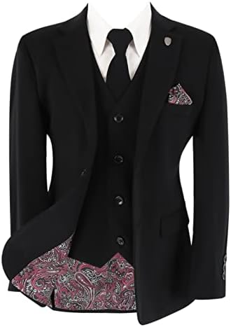 Boys Husky Sizes Suit Black Tailored Fit Formal Wedding Pageboy Prom Funeral 5 Piece Set Size Husky L