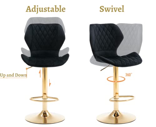 Ealson Velvet Bar Stools Set Of 4 Counter Height Barstools With Back Swivel Bar Chairs With Gold Base Modern Adjustable Kitchen Island Stools For Home Bar/Dining Room, Black #TOP4
