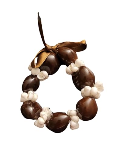 Hawaiian Brown Kukui Nut with small white Seashell unisex bracelet for hula wedding party, 3 inch, 711KKNSW