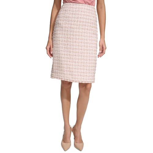 Calvin Klein Womens Glen Plaid Spring Chic Pencil Skirt Pink 14