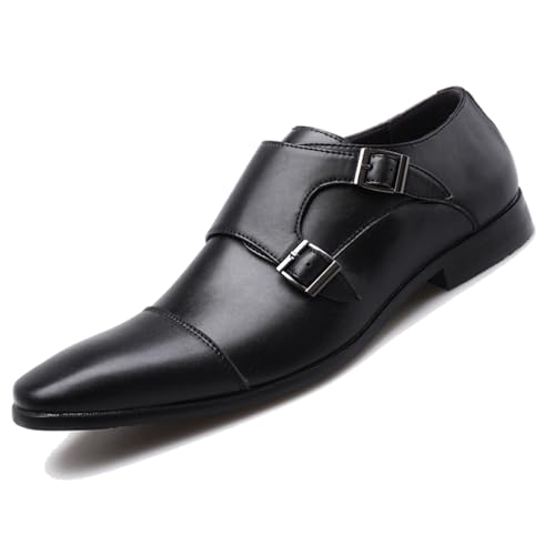 Men's Oxford Dress Shoes for Men, Fashion Slip-On Round Toe Lug Sole Anti-Slip Mid Chunky Heels Business Meeting Office Work Shoes