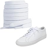 UamGlsob Cotton Shoelaces for Common Projects Sneakers – Premium 8mm Flat Shoe Strings Designer Replacement Laces (White, 47'/120cm)