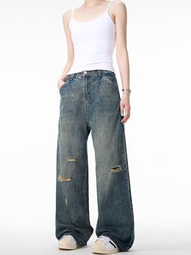 GUOYUXIAO Men's Jeans Washed Chinos Loose Fit Trouser for Men3