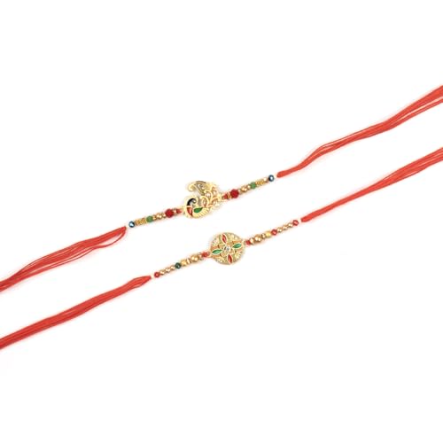 Image of Traditional Handmade Beaded Rakhi For Raksha Bandhan| Hand Bracelet For Brother| Wrist Band For Bhaiya & Bhabhi | Trendy Combination Designs Protective Thread Combo-Set Of 2