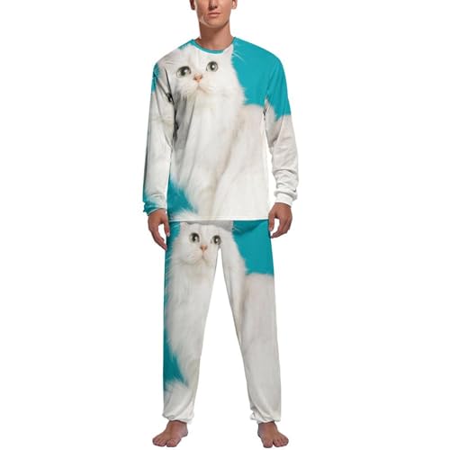 Ensemble pyjama homme chat blanc avec haut et pantalon de nuit idée cadeau anniversaire