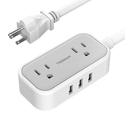 Small Power Strip with 3 USB Ports, TESSAN 2 Outlet Portable Plug Strip