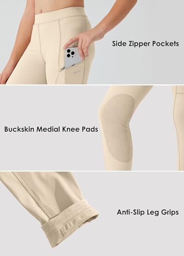 Image of Willit Girls Horse Riding Pants Tights Kids Equestrian Breeches Knee-Patch Youth Schooling Tights Zipper Pockets