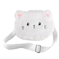 Kasoud Cute Cartoon Cat Plush Cross-Body Bag - Fluffy Shoulder Purse for Girls, Children, and Toddlers (White)