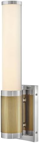 Hinkley Zevi Integrated LED Bath Wall Sconce, ADA Compliant, Etched Opal Glass Column, Modern Two-Toned Cuff, Mounts Up or Down, Modern Transitional, Lacquered Brass and Polished Nickel