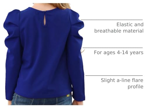 Image of GORLYA Girl's Puff Sleeve Casual Solid T-Shirt Pullover Keyhole Back Blouse Tops for 4-14T Kids