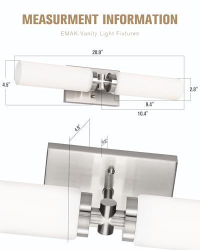 Image of Emak Brushed Nickel Vanity Light, 21 Inch Cylinder Bathroom Lighting Fixtures Over Mirror, Modern 2-Light Wall Sconce with Milk Glass Shade, VL086-BN-ML-2