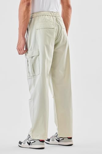 Image of SNITCH Men Cargo Pants | Loose Fit with Elastic Waistband & Drawstring | 100% Cotton Fabric with Utility Pockets | Streetwear Style for Casual Outings