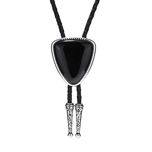 Vintage Black Triangle Bolo Tie For Men With Silver Bolo Tie Tips #TOP1