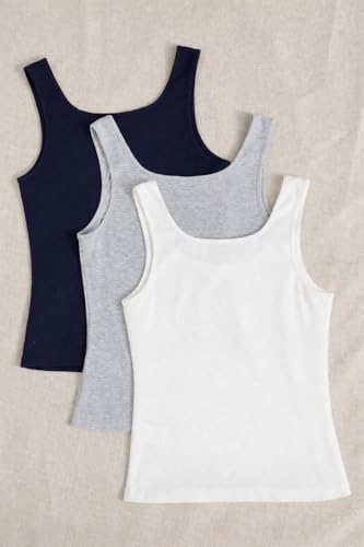 Image of Women's 1x1 Rib Cotton Stretch Tank Top Sleeveless Basic Vest Pack of 3