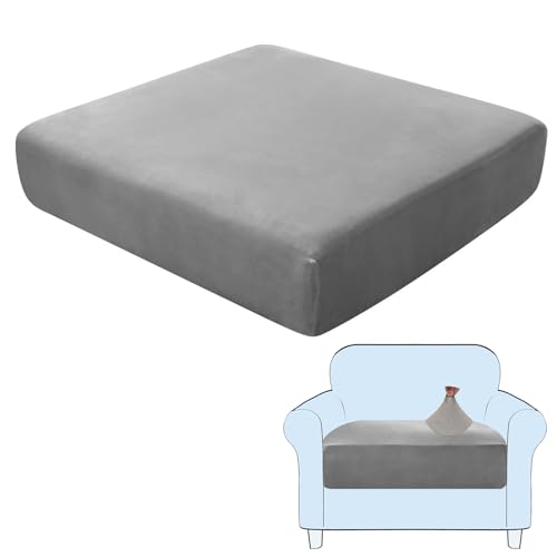SHUOJIA Sofa-Sitzkissenbezüge, Sofakissen-Bezüge Stretch-Samt,Sitzkissenschutz,Couchkissen-Bezüge Ersatz Für Individuelle Kissen Mit Elastischem Stoff (Grey,Large-1-Seater)