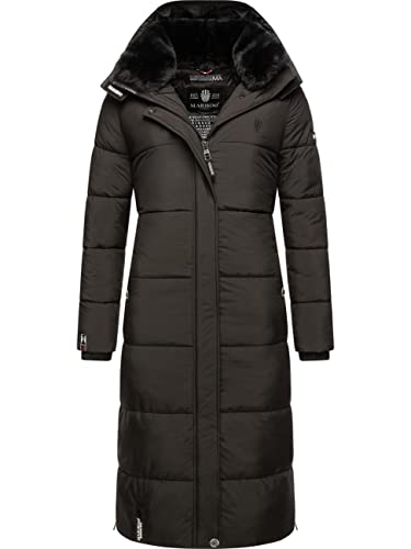 MARIKOO Damen Wintermantel Warmer Steppmantel lang mit Abnehmbarer Kapuze Reliziaa Black Gr. L