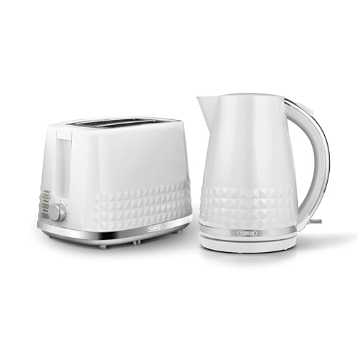 Tower Solitaire Kitchen Set, 1.5L Rapid Boil Kettle & 2 Slice Toaster, White and Chrome Accents, T10075WHT, T20082WHT