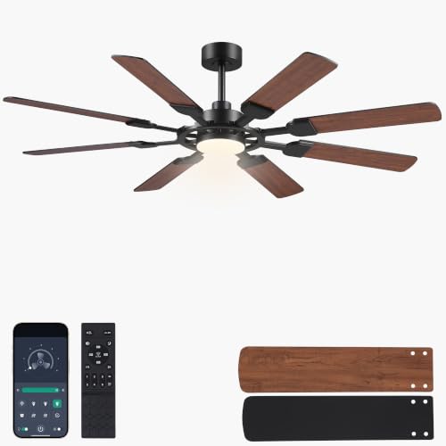 Image of JSAITEE 62in Ceiling Fans with Lights and Remote, Black Low Profile Fan Light-Flush Mount with 8 Reversible Blades,6 Wind Speeds 3CCT Dimmable, Indoor Light Fixture for Bedroom