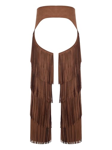 Lejafay Men's Tassel Vintage Cowboy Chaps Layered Fringe Assless Yoke Split Motorcycle Riders Pants2