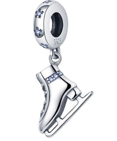 Ice Skate Dangle Charm 925 Silver Compatible with Pandora Charms, Trollbeads, Chamilia, Biagi and Many Other UK Charm Bracelets.