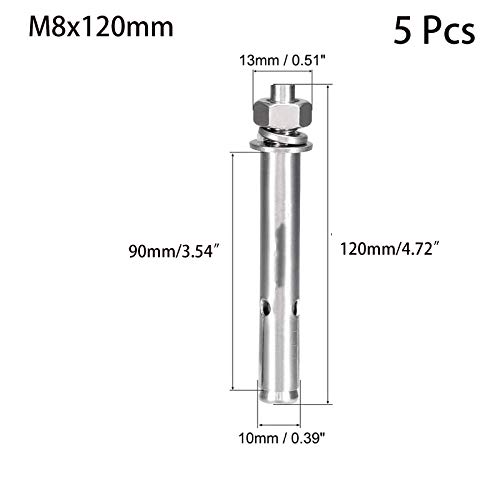 Image of 5 Pcs M8 x 120mm 304 Stainless Steel Expansion Bolt External Hex Expansion Screw Bolt Sleeve Anchor,Pool Safety Cover Expansion Bolts,for Concrete
