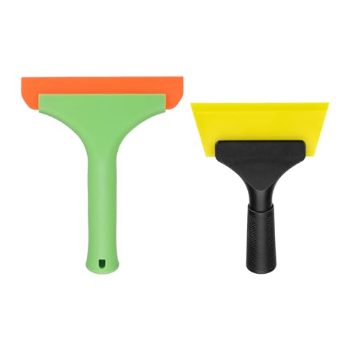 Image of uxcell Small Silicone Shower Squeegee for Glass Doors, 6 inch Bath Squeegee with 5 inch Small Rubber Window Shower Squeegee for Bathroom Window Mirror, Green /Orange, Black /Yellow