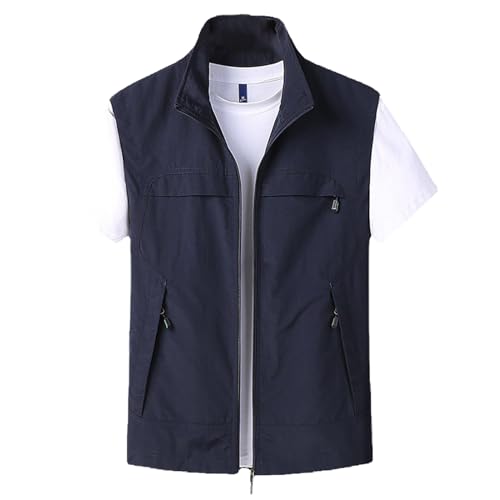 Image of Mens Summer Utility Safari Vest Multi Pockets Fishing Vests Casual Sleeveless Jacket for Hiking Golf Lightweight