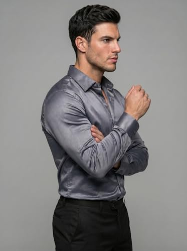 Image of Diverse Men's Satin Casual Shirt | Premium Solid Poly Satin | Wrinkle-Free, Full Sleeve Regular Fit Office, Business Wear