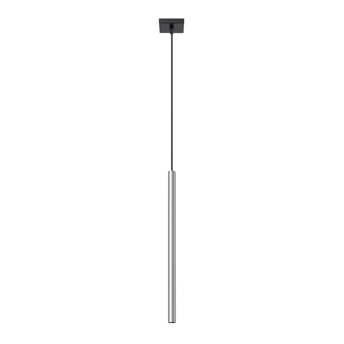 SOLLUX lighting Ceiling Pendant Light Fitting - Ceiling Lamp - Kitchen Dining Room Living Room Bedroom - 1 Lampshade - Steel - 8 x 8 x 100 cm - Chrome - Pastelo