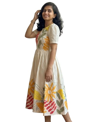 Image of ROYALICA Women's Pure Cotton Maxi Midi Dress Western Dress for Women Elegant Floral Printed Long Dresses | Soft & Breathable Fabric | Casual Trending Dress for Women