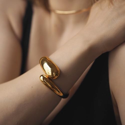 Gold Polished Chunky Twisted Hinged Waterdrop Bangle Bracelet for Women Spiraled Oval Bangle Bracelet3