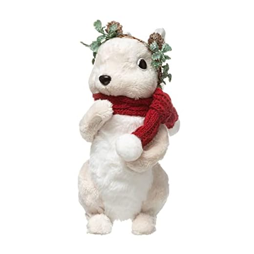 FEERIC CHRISTMAS - Déco de Noël Écureuil Blanc avec écharpe Rouge et Couronne H 23 cm