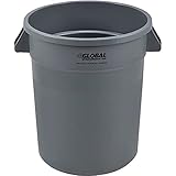 Global Industrial Commercial Round Trash Can, 20 Gallon Capacity, Plastic Garbage Can, Indoor and Outdoor Utility Trash Can, Gray, 19