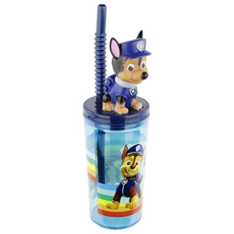 P:os 29442 - Trinkbecher mit Strohhalm und 3D Figur, im beliebten Paw Patrol Design, Fassungsvermögen ca. 360 ml, aus Kunststoff bpa- und phthalatfrei, für Jungen und Mädchen Cover