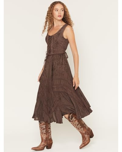Image of Scully Women's Women's Lace-Up Jacquard Midi Dress - HC118-CHOCOLATE XX- US Brown