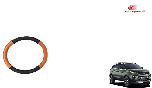 Image of Auto Oprema Car Dual Tone Steering Wheel Cover - Leather, Breathable, Anti Slip (Black-Tan) Customise Fitting for Nexon Facelift