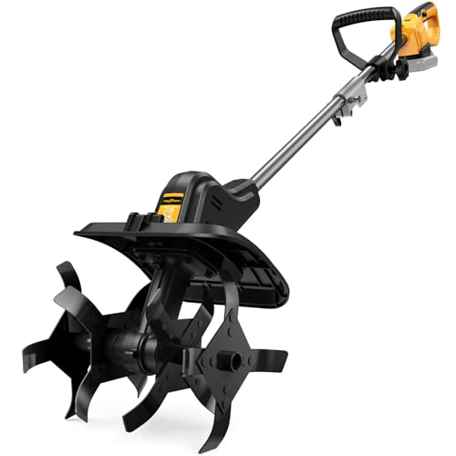 Cordless Tiller Cultivator for Dewalt 20v Max Battery, 360RPM Electric Tiller for Gardening, 11.8in Tilling Width ＆ 8.6in Depth, Battery Powered Tiller for Lawn/Soil Cultivation (Battery Not Included)